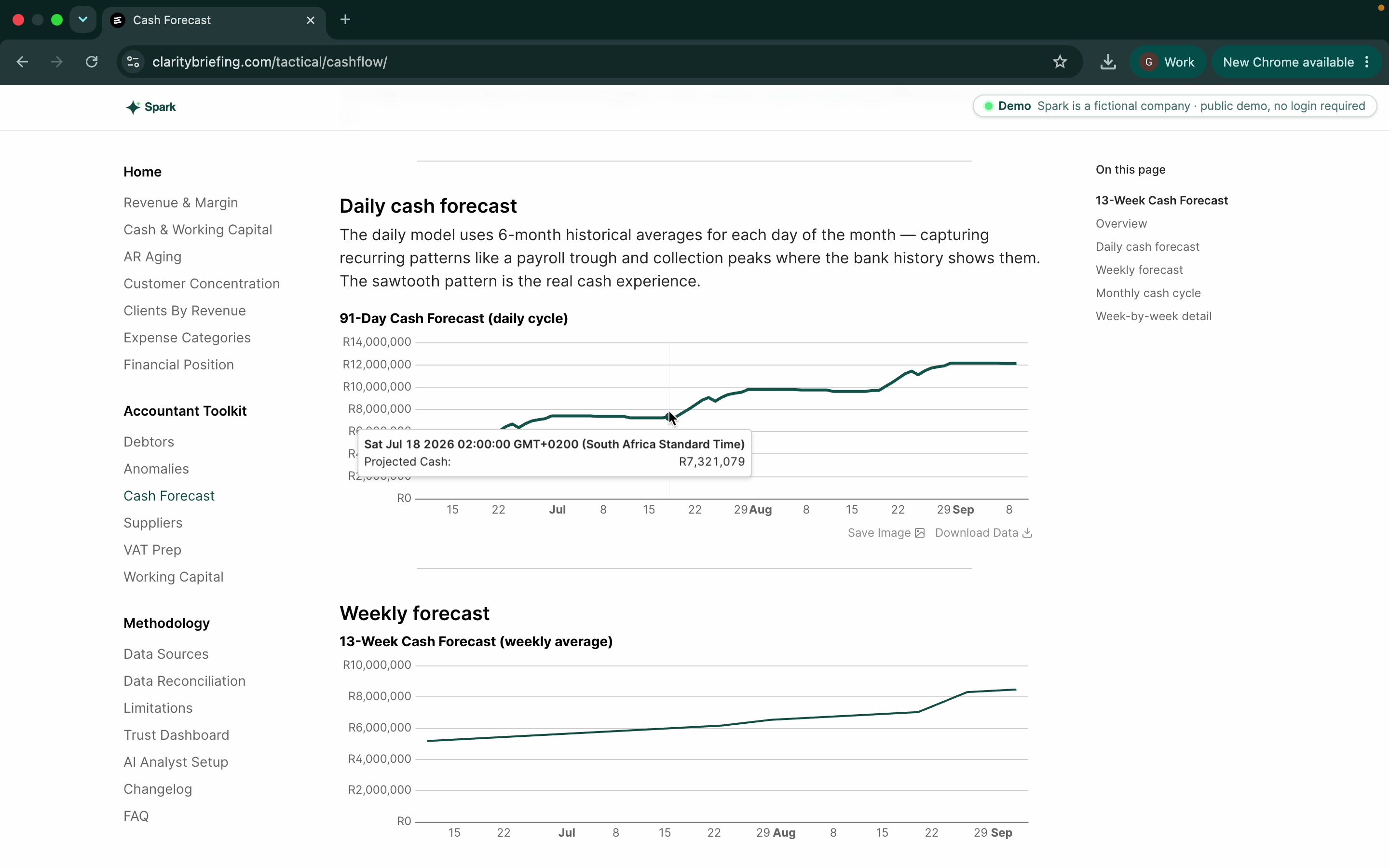 A 13-week and 91-day cash forecast built from historical patterns.